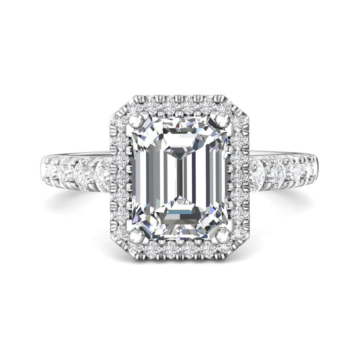 Platinum Emerald Cut Halo Engagement Ring