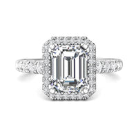Platinum Emerald Cut Halo Engagement Ring
