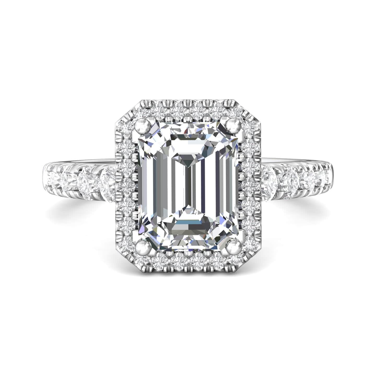 Platinum Emerald Cut Halo Engagement Ring