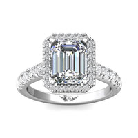 Platinum Emerald Cut Halo Engagement Ring