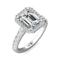 Platinum Emerald Cut Halo Engagement Ring