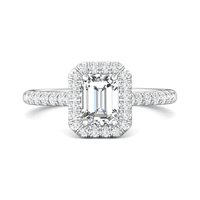 Platinum Emerald Cut Diamond Halo Engagement Ring