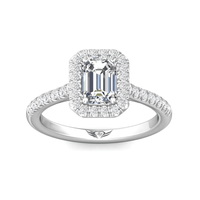 Platinum Emerald Cut Diamond Halo Engagement Ring