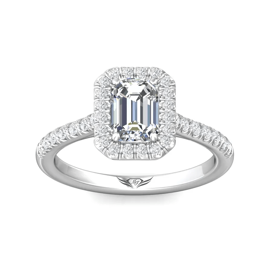 Platinum Emerald Cut Diamond Halo Engagement Ring
