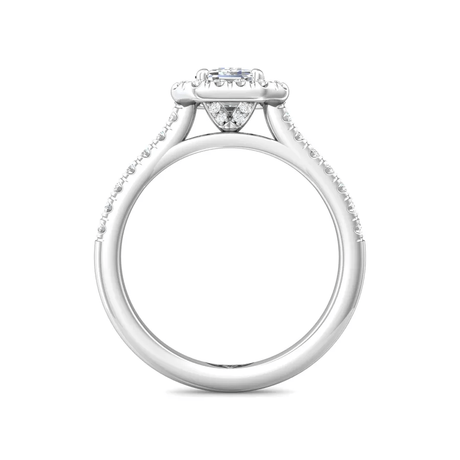 Platinum Emerald Cut Diamond Halo Engagement Ring