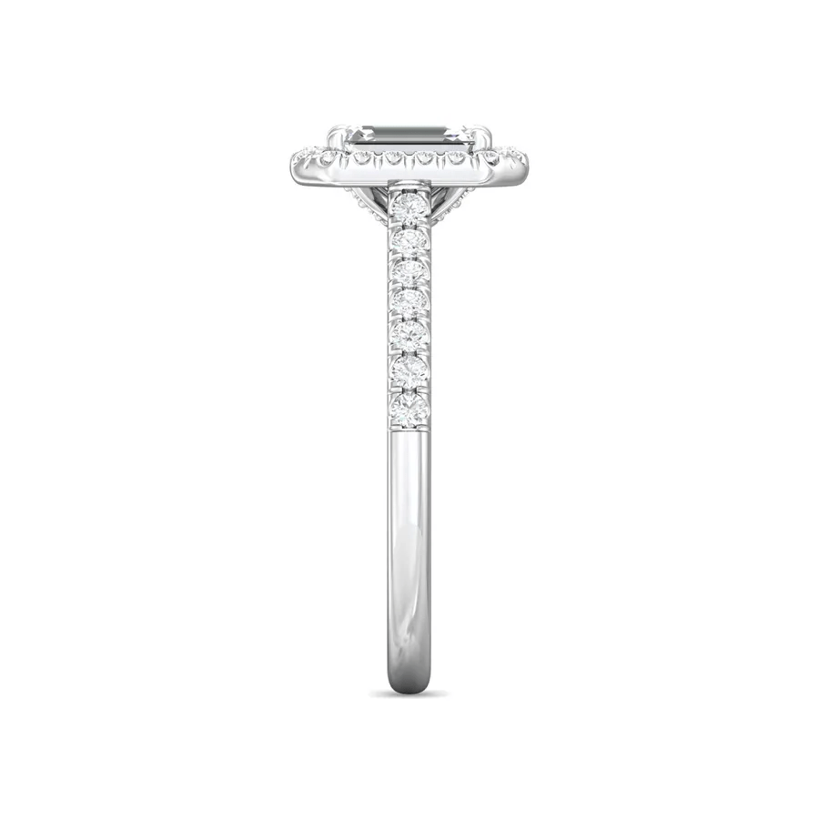 Platinum Emerald Cut Diamond Halo Engagement Ring