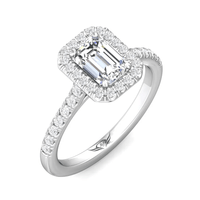 Platinum Emerald Cut Diamond Halo Engagement Ring