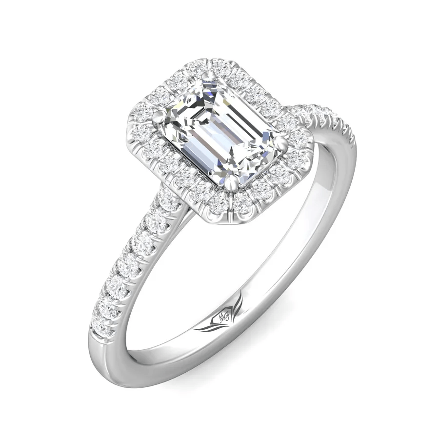 Platinum Emerald Cut Diamond Halo Engagement Ring