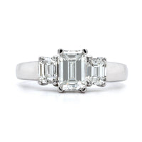 Platinum 3 Stone Emerald Cut Diamond Engagement Ring
