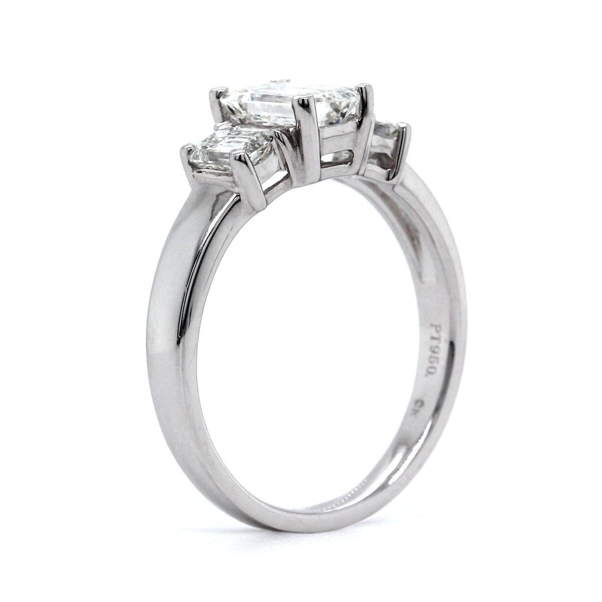Platinum 3 Stone Emerald Cut Diamond Engagement Ring