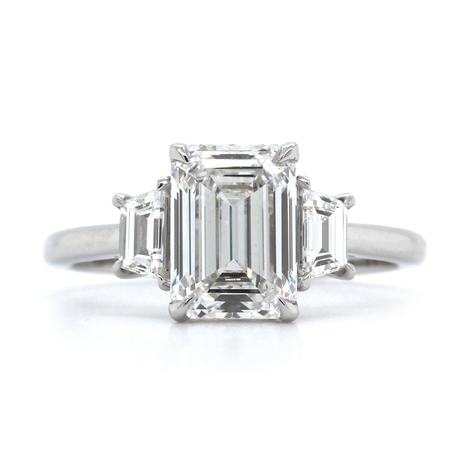 Platinum Three-Stone Emerald Engagement Ring