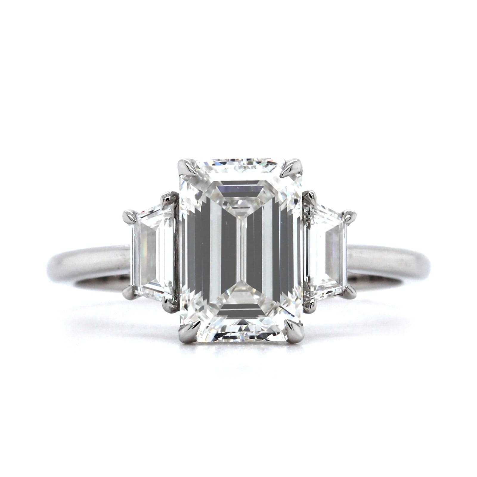 Platinum Three-Stone Emerald Engagement Ring