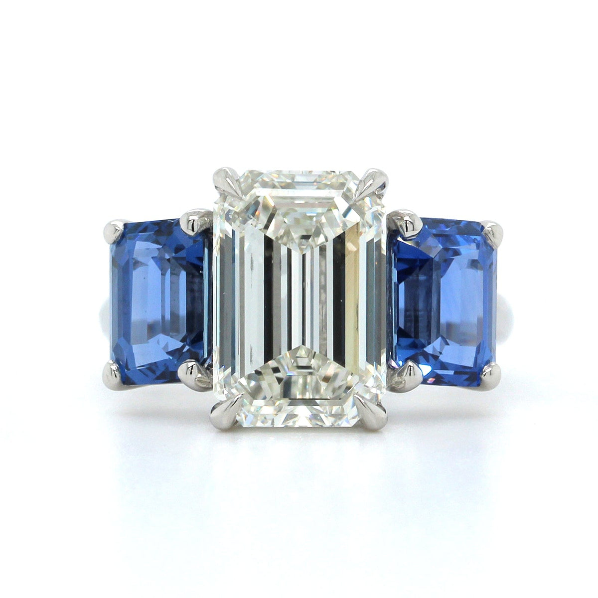 Platinum Emerald Diamond Sapphire 3 Stone Ring, Platinum, Long's Jewelers
