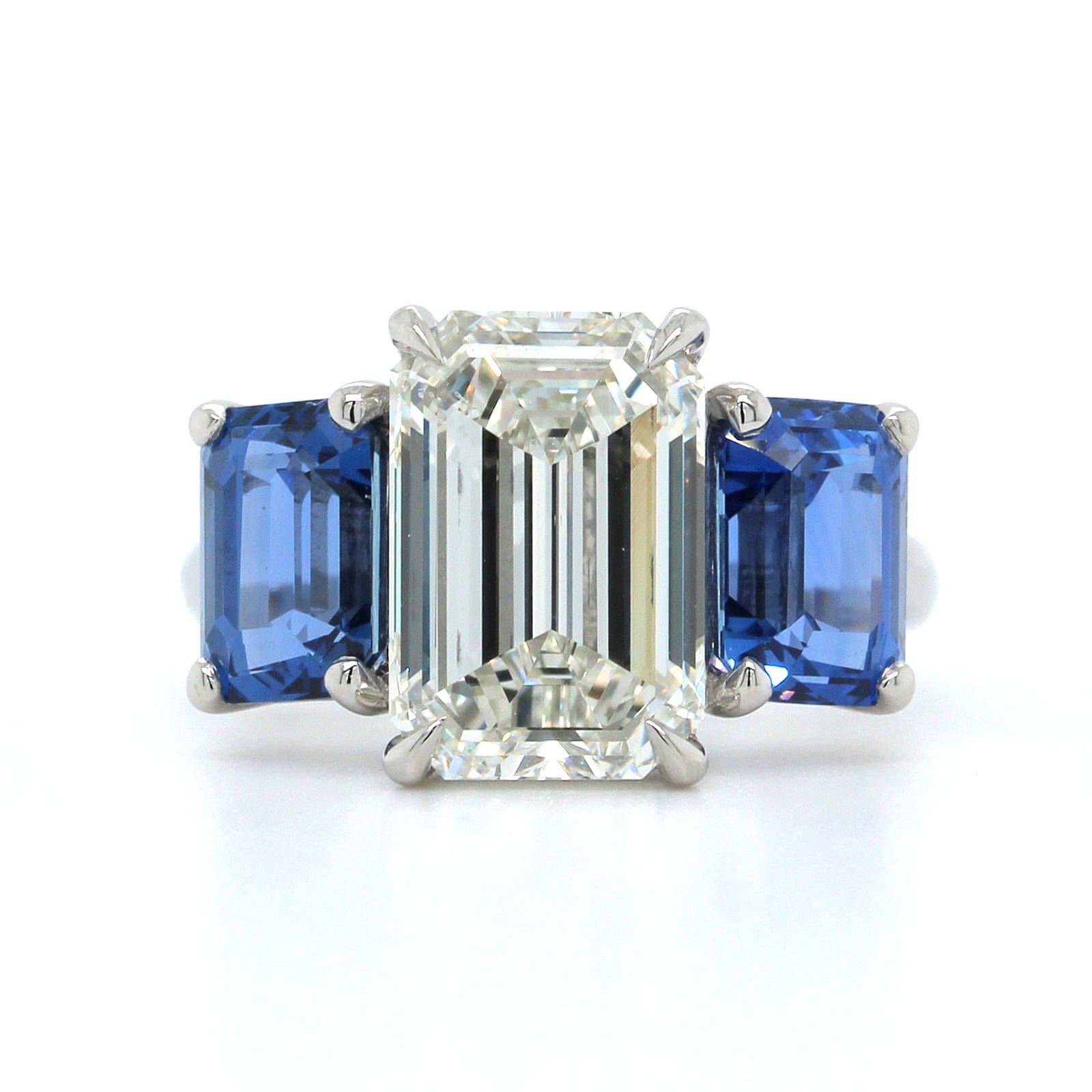 Platinum Emerald Diamond Sapphire 3 Stone Ring, Platinum, Long's Jewelers