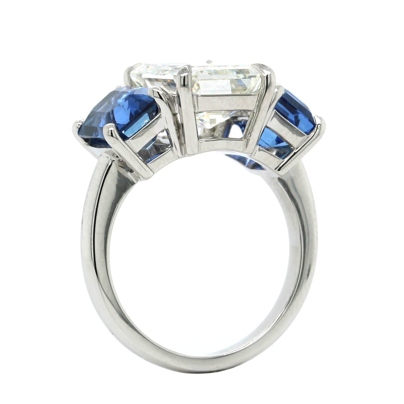 Platinum Emerald Diamond Sapphire 3 Stone Ring