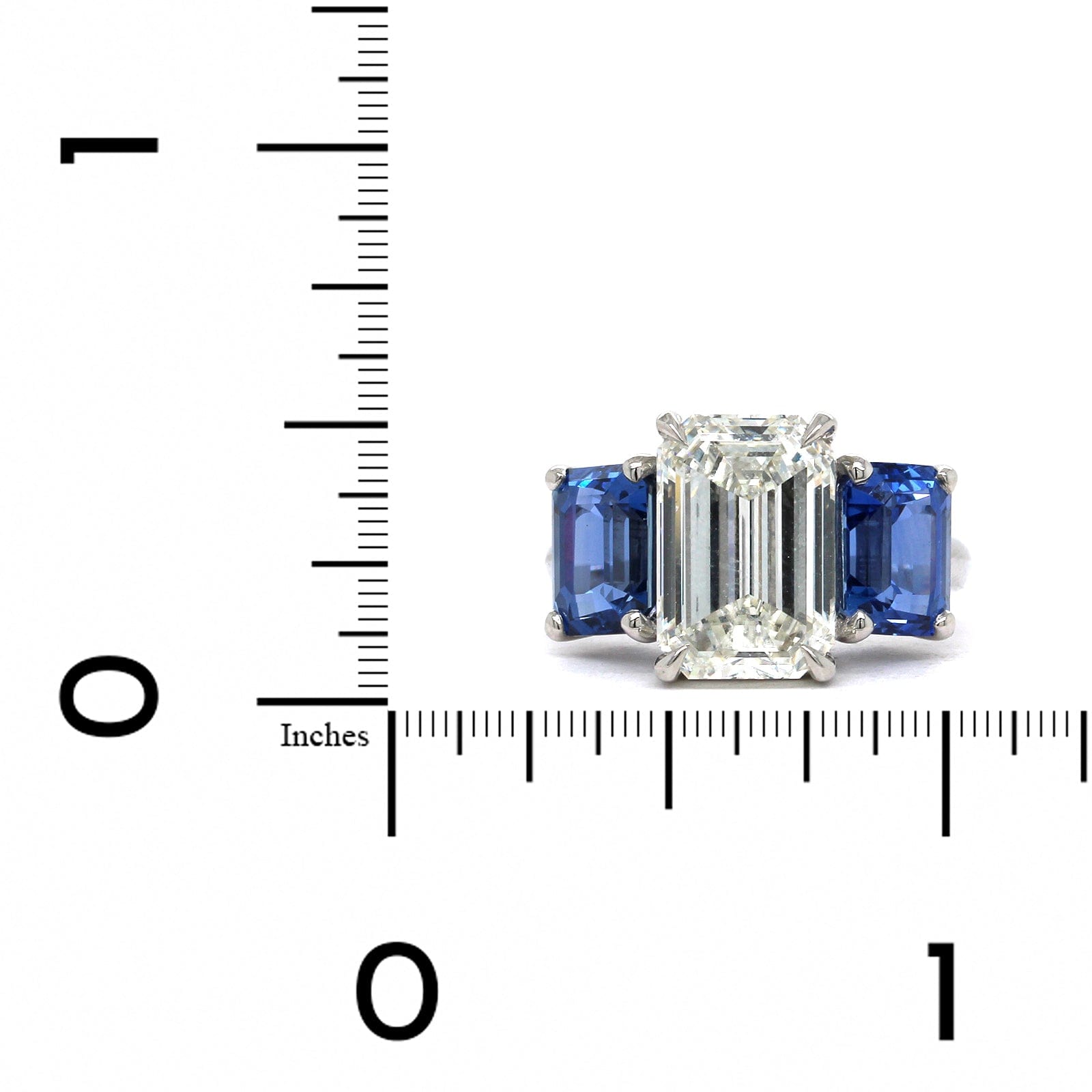 Platinum Emerald Diamond Sapphire 3 Stone Ring