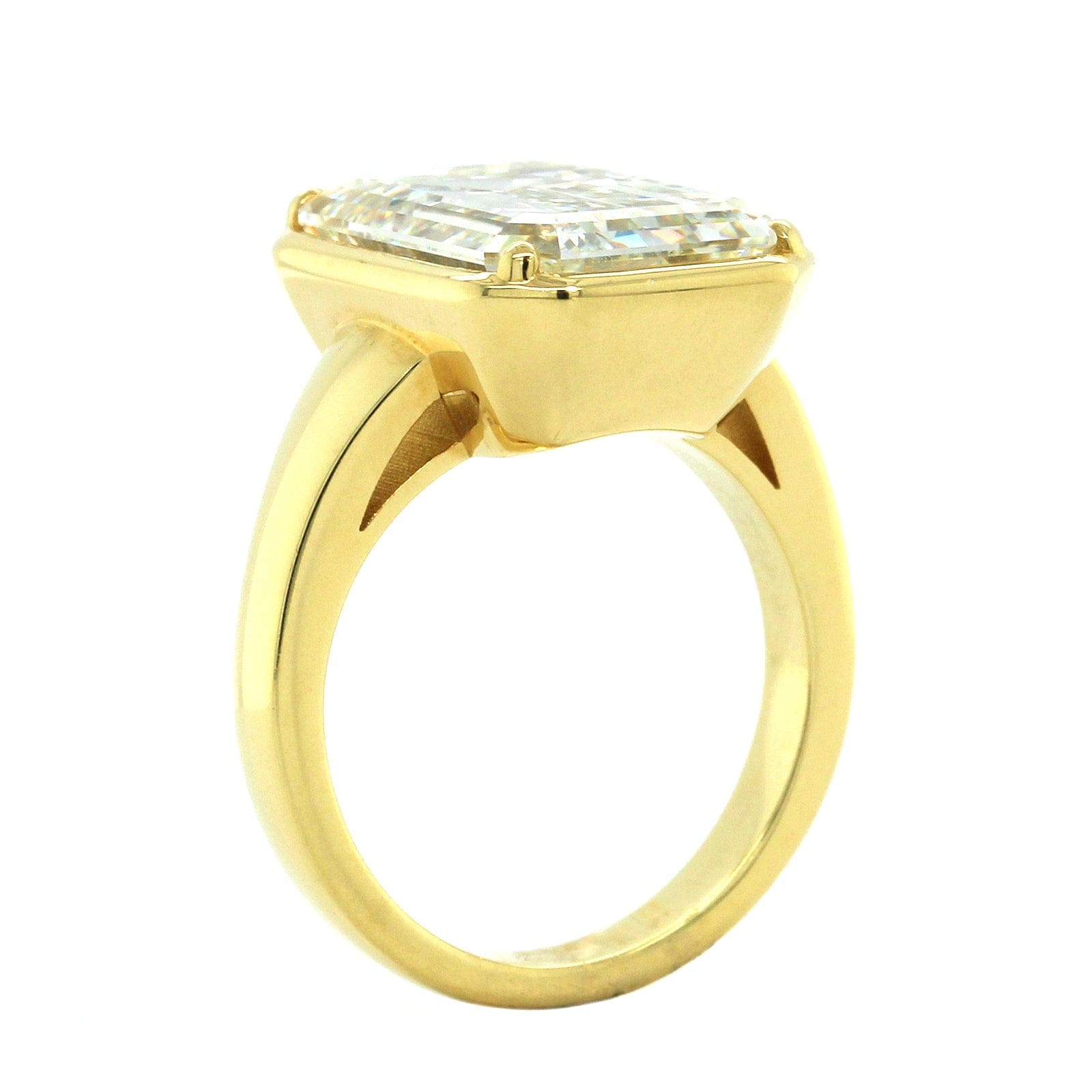 18K Yellow Gold Bezel Set Emerald Diamond Engagement Ring, 18k yellow gold, Long's Jewelers