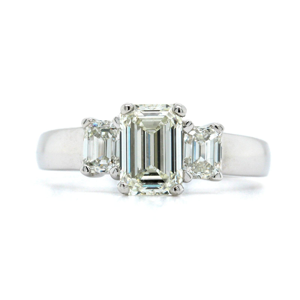 Platinum Emerald Diamond 3 Stone Engagement Ring