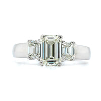 Platinum Emerald Diamond 3 Stone Engagement Ring