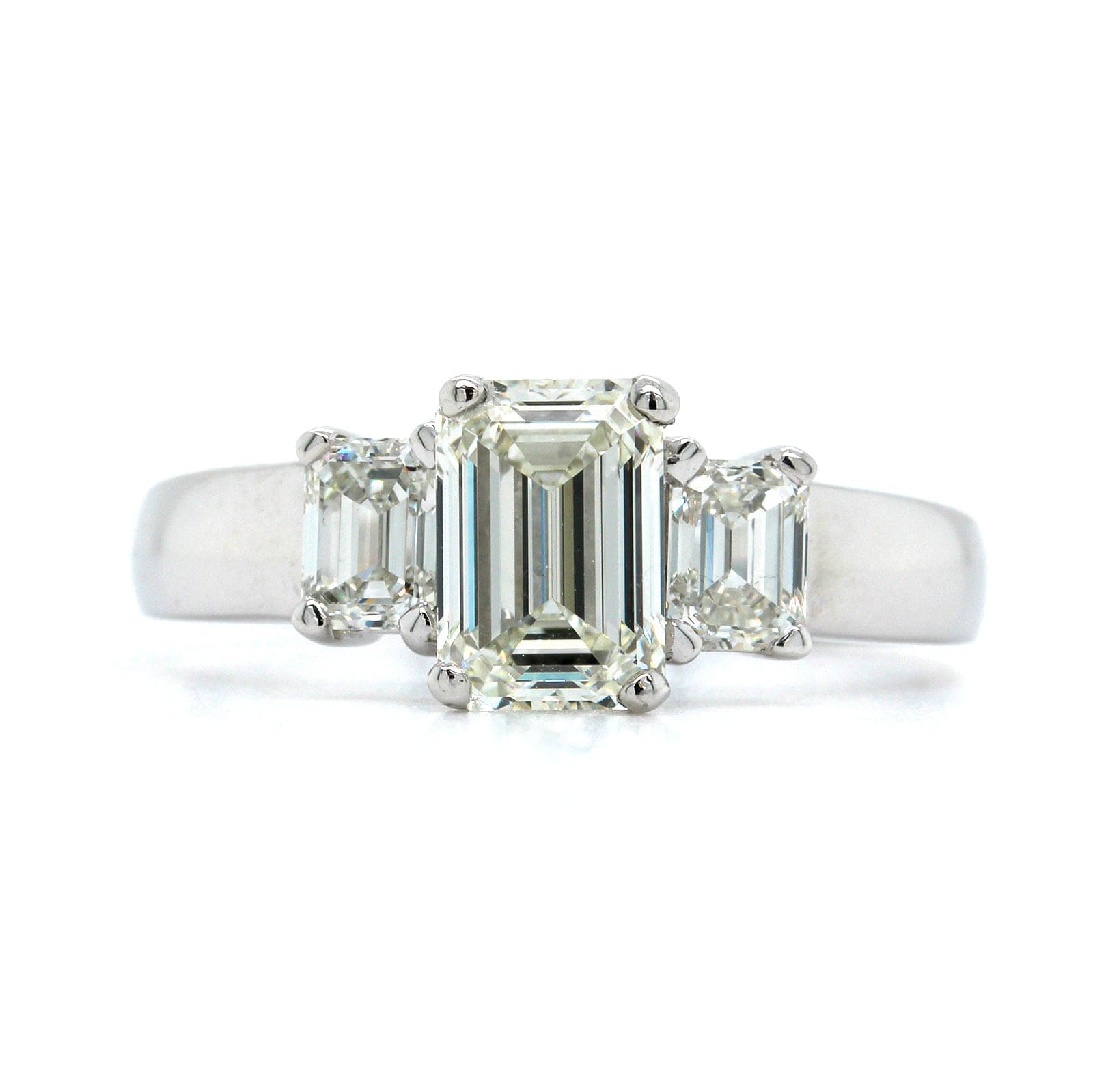 Platinum Emerald Diamond 3 Stone Engagement Ring
