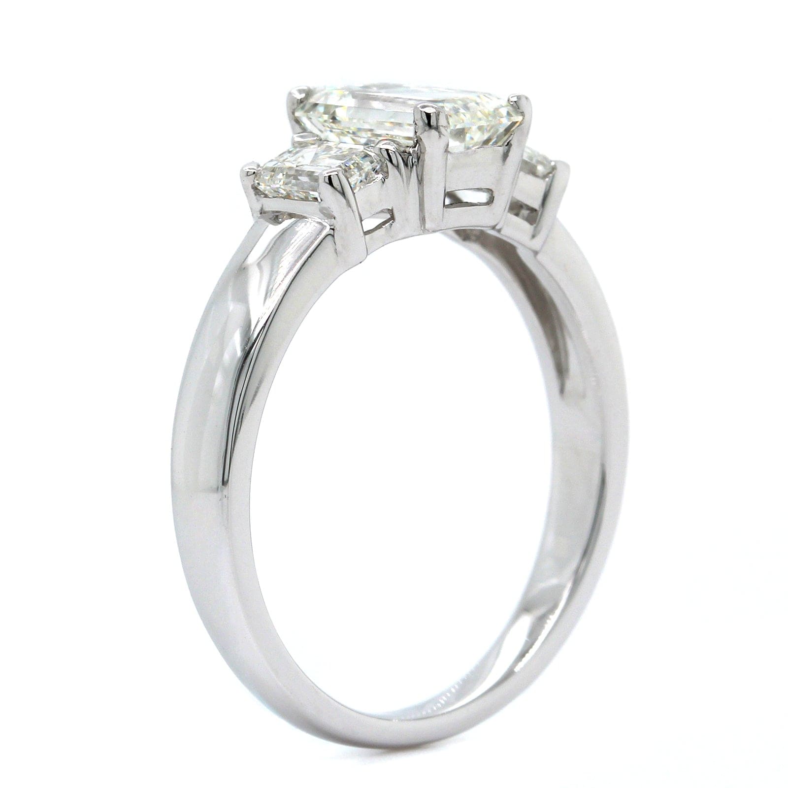 Platinum Emerald Diamond 3 Stone Engagement Ring