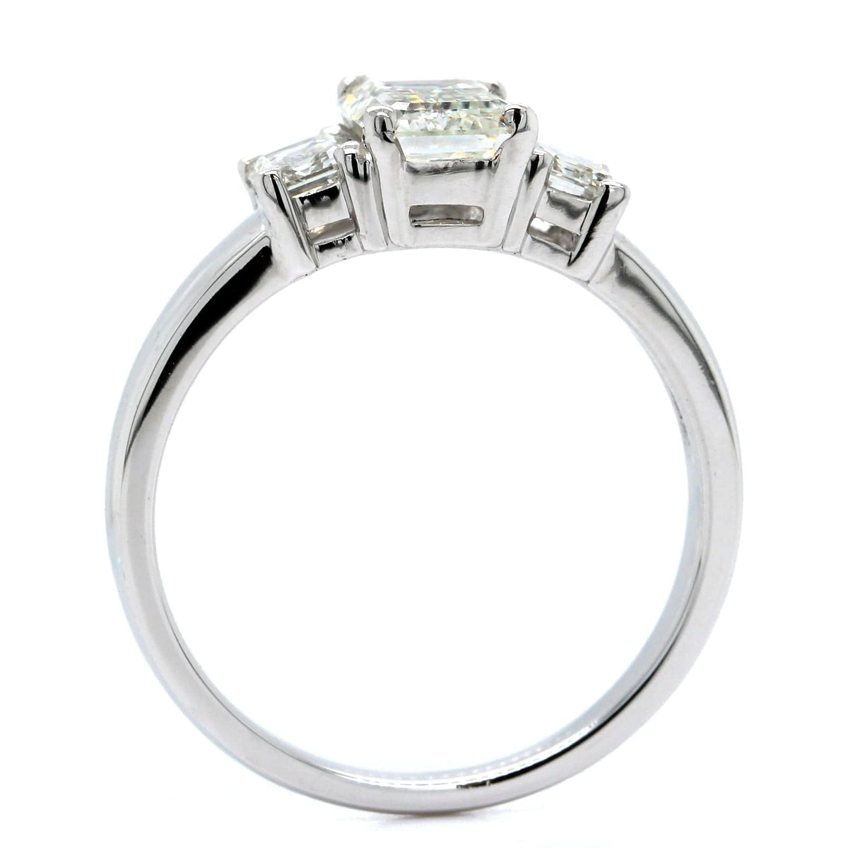 Platinum Emerald Diamond 3 Stone Engagement Ring
