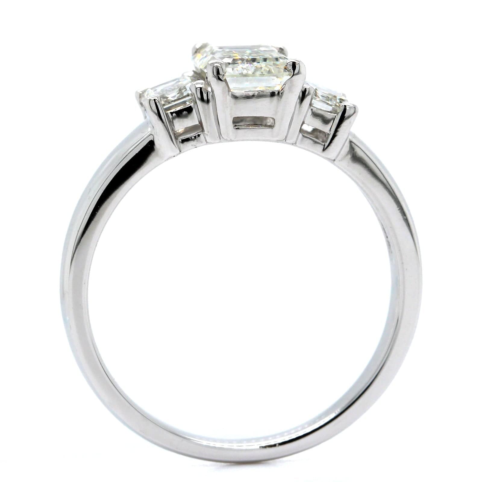 Platinum Emerald Diamond 3 Stone Engagement Ring
