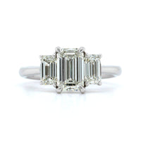 Platinum Emerald Diamond 3 Stone Engagement Ring