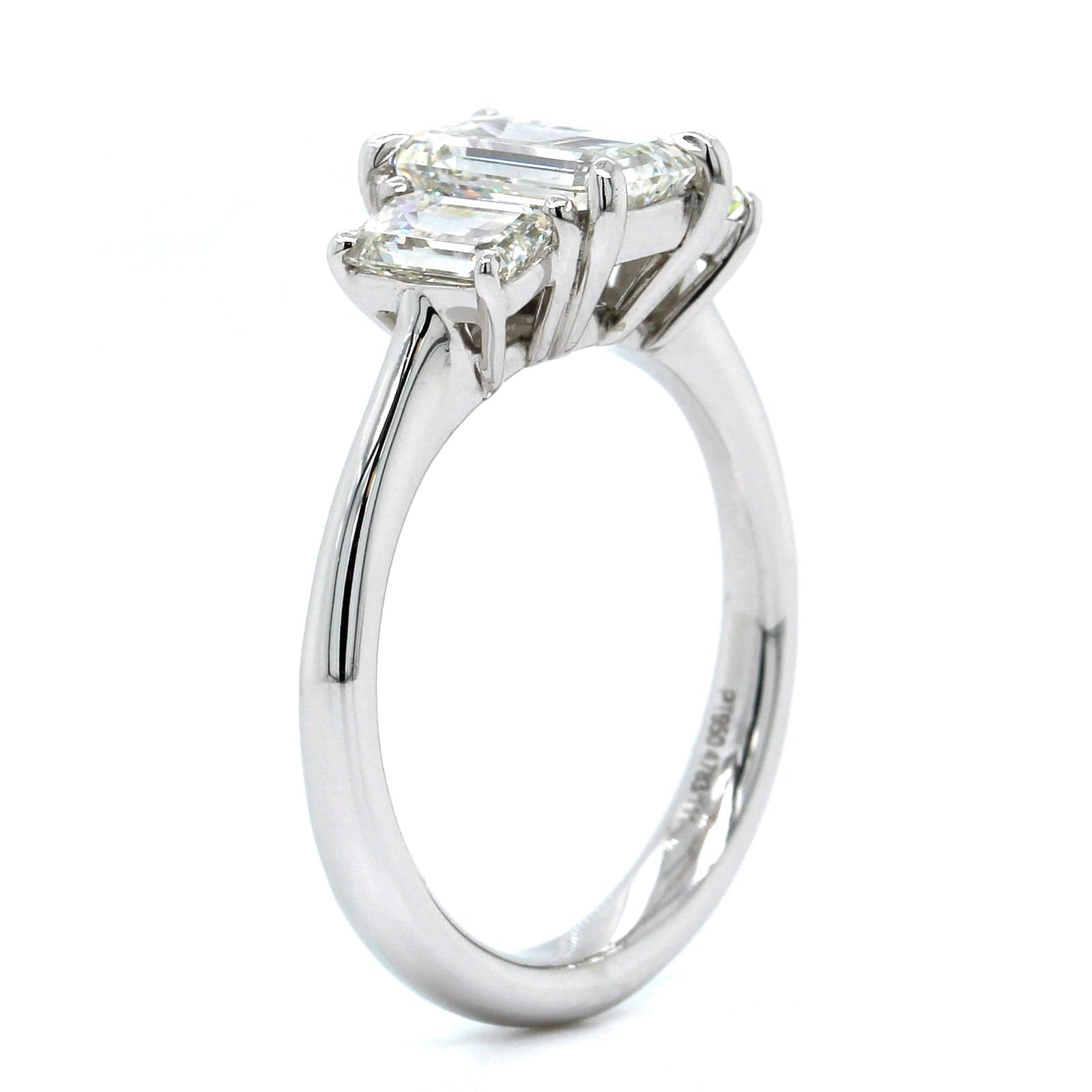 Platinum Emerald Diamond 3 Stone Engagement Ring