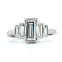 Platinum 5 Stone Emerald Cut Retro Style Engagement Ring