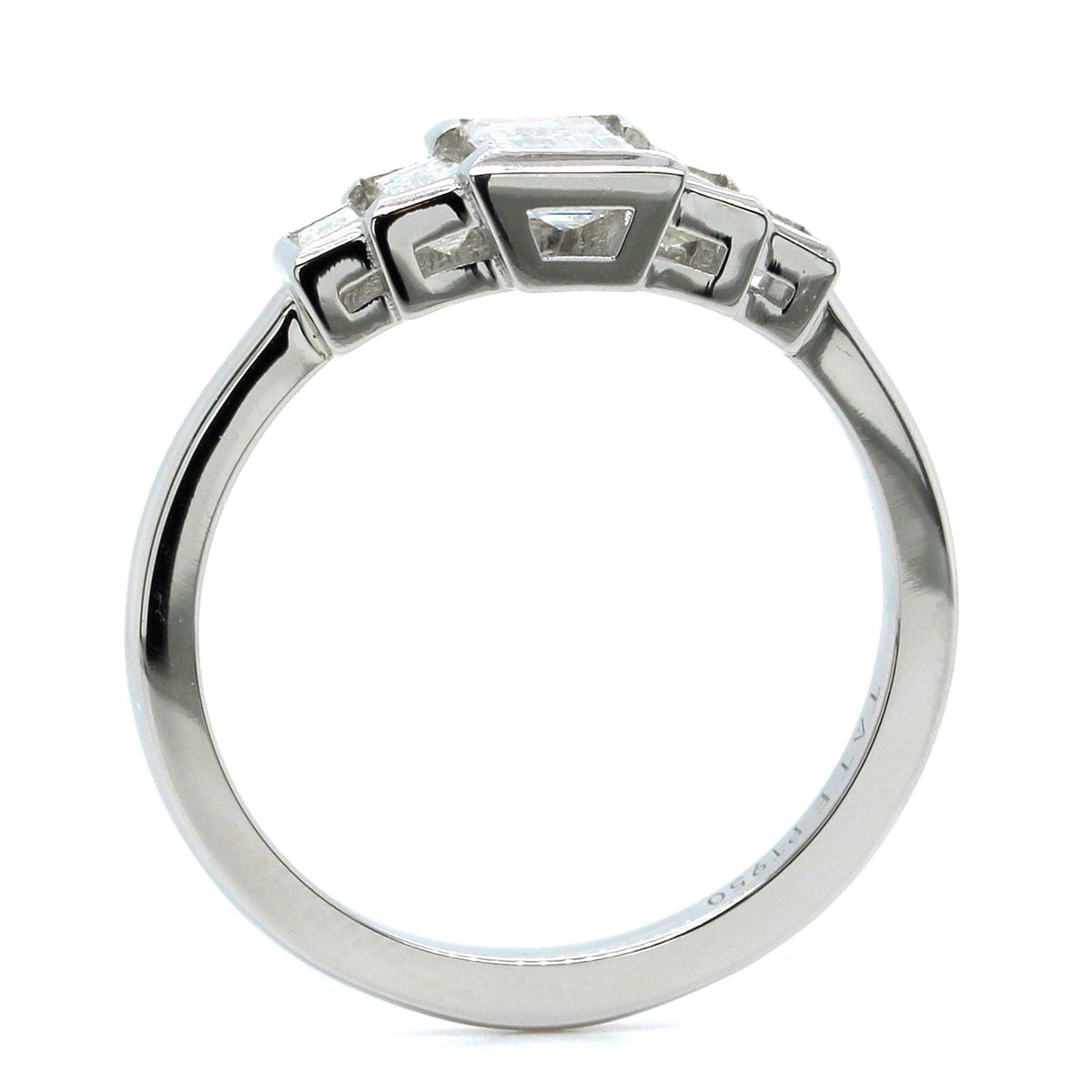 Platinum 5 Stone Emerald Cut Retro Style Engagement Ring