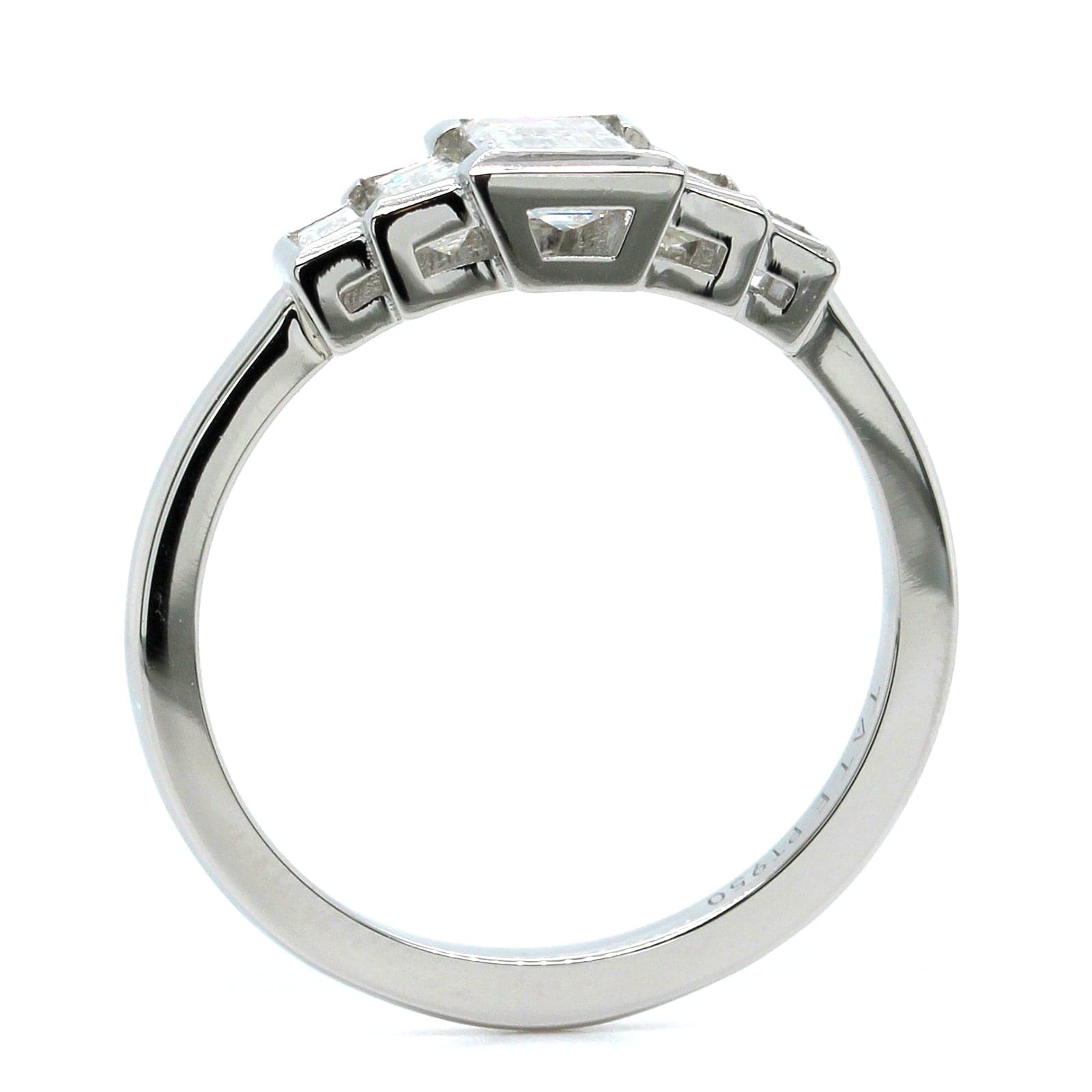 Platinum 5 Stone Emerald Cut Retro Style Engagement Ring