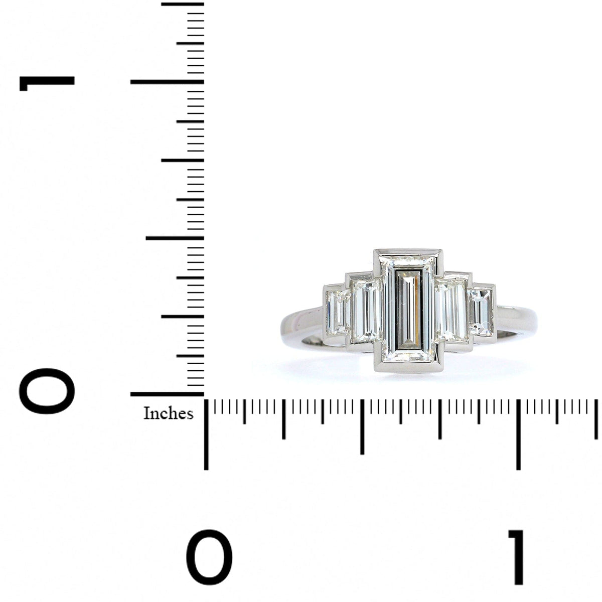 Platinum 5 Stone Emerald Cut Retro Style Engagement Ring