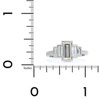 Platinum 5 Stone Emerald Cut Retro Style Engagement Ring