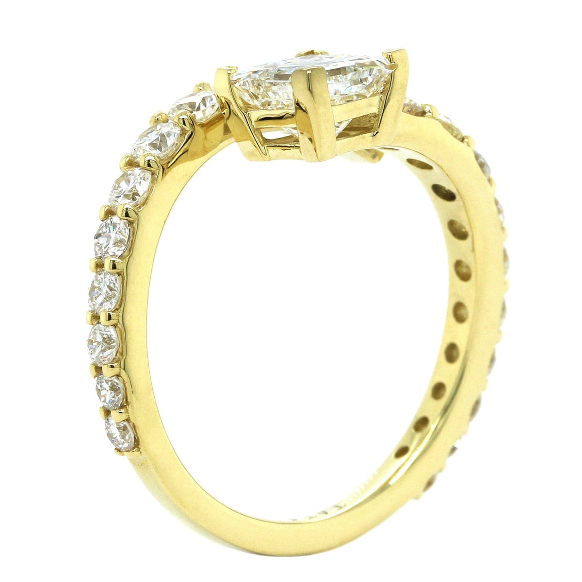18K Yellow Gold Princess Cut Diamond Bypass Engagement Ring