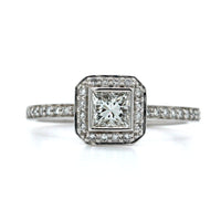 14K White Gold Princess Cut Diamond Halo Engagement Ring