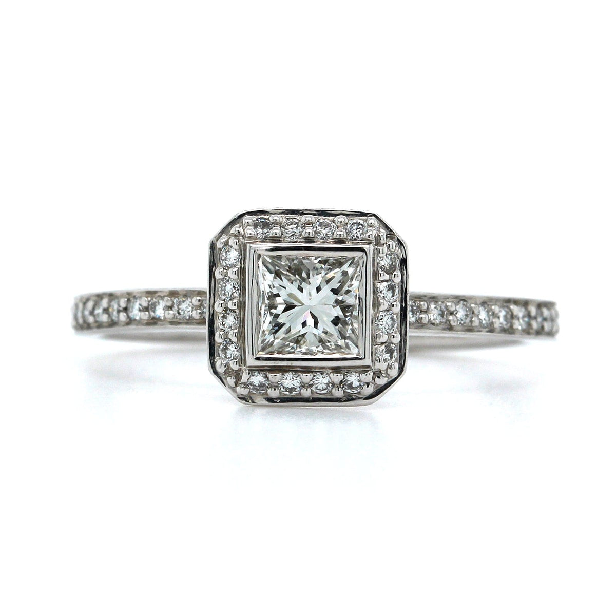14K White Gold Princess Cut Diamond Halo Engagement Ring