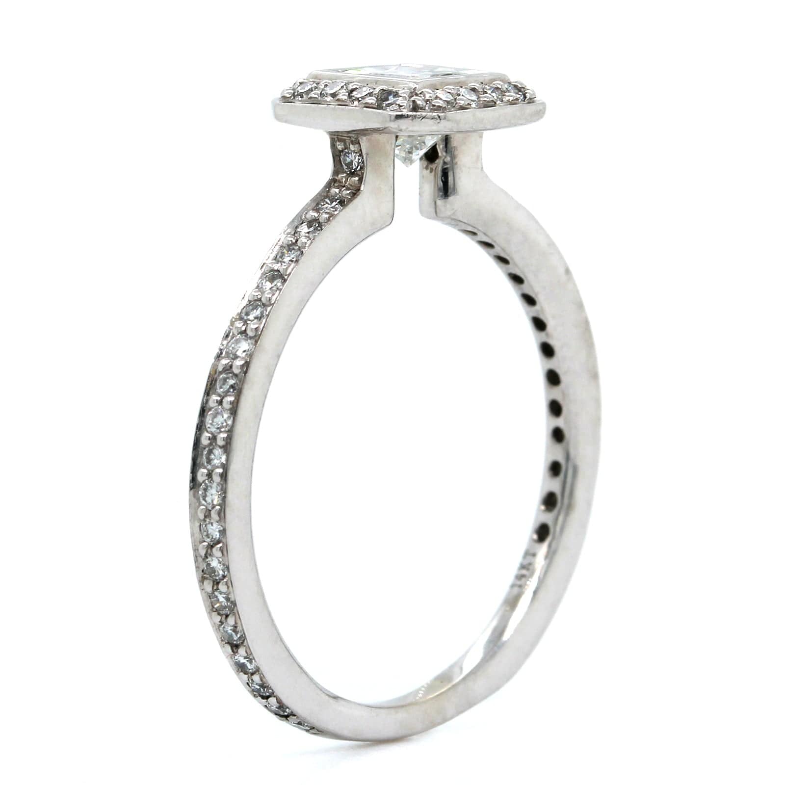 14K White Gold Princess Cut Diamond Halo Engagement Ring
