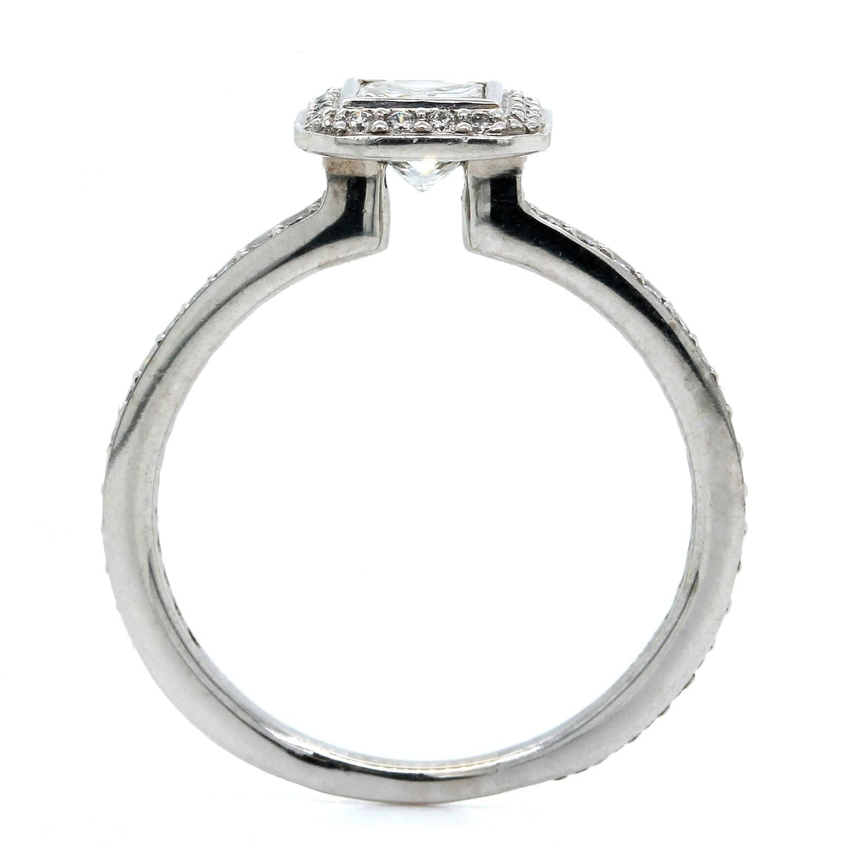 14K White Gold Princess Cut Diamond Halo Engagement Ring