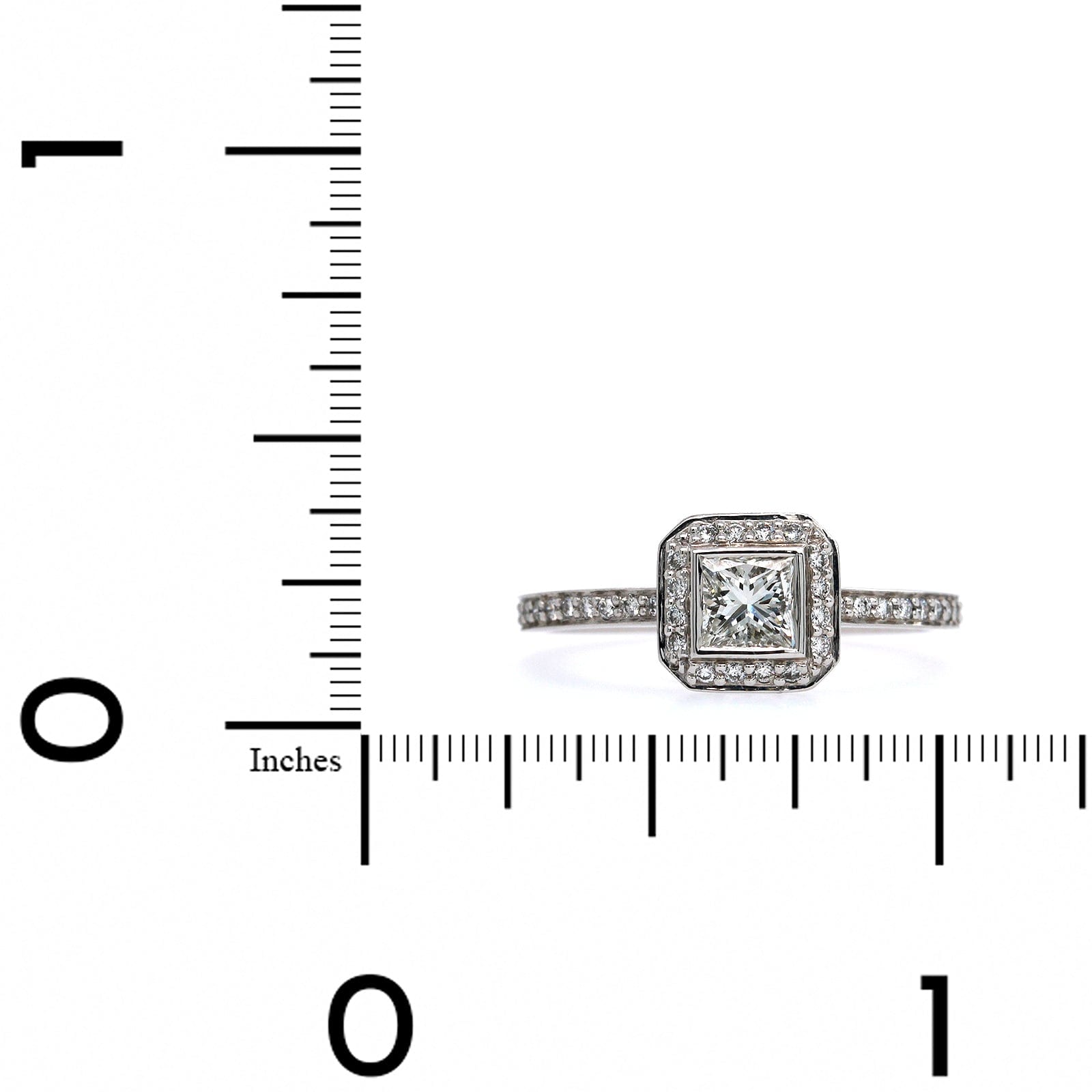 14K White Gold Princess Cut Diamond Halo Engagement Ring