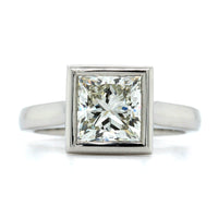 Platinum Princess Cut Diamond Bezel Set Engagement Ring