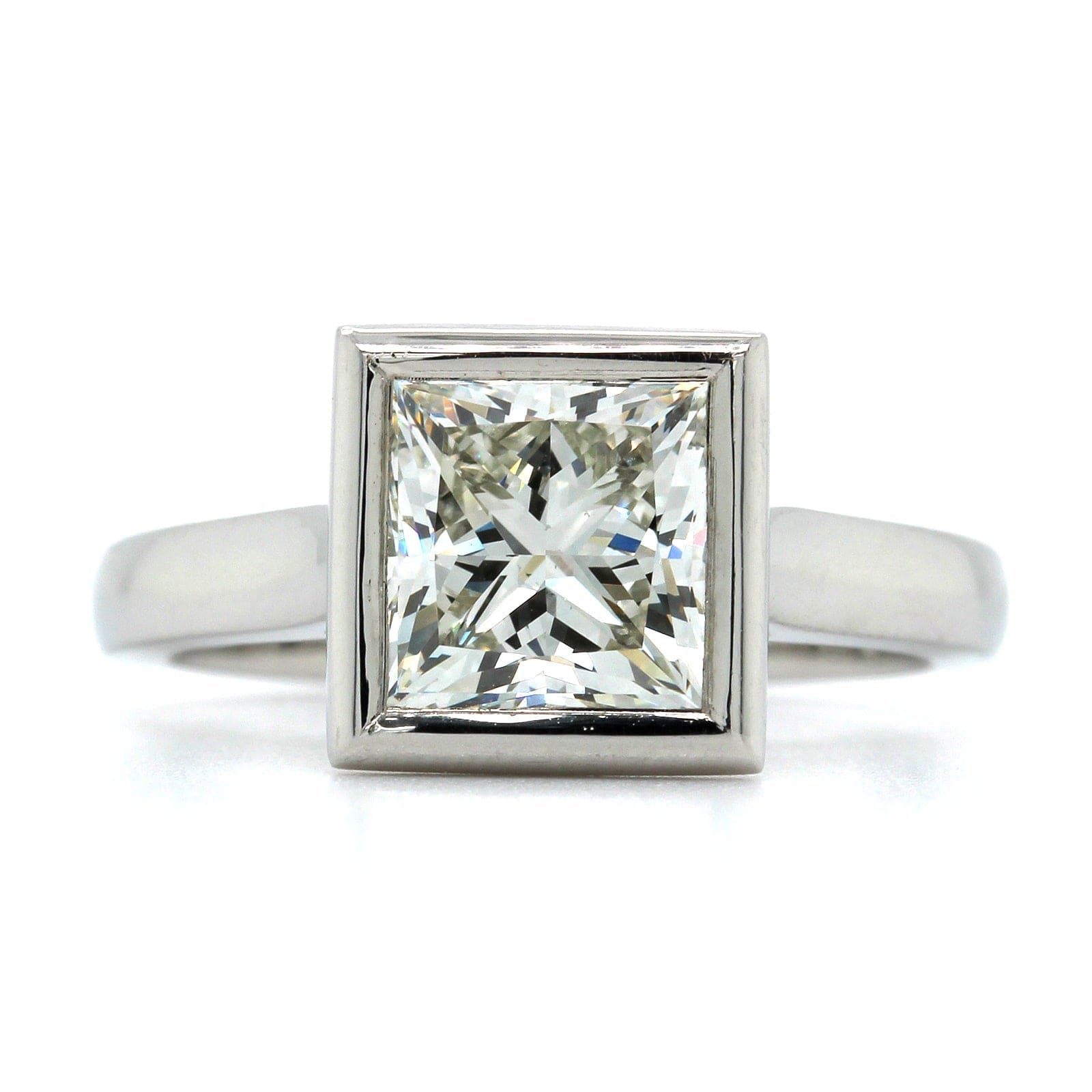 Platinum Princess Cut Diamond Bezel Set Engagement Ring