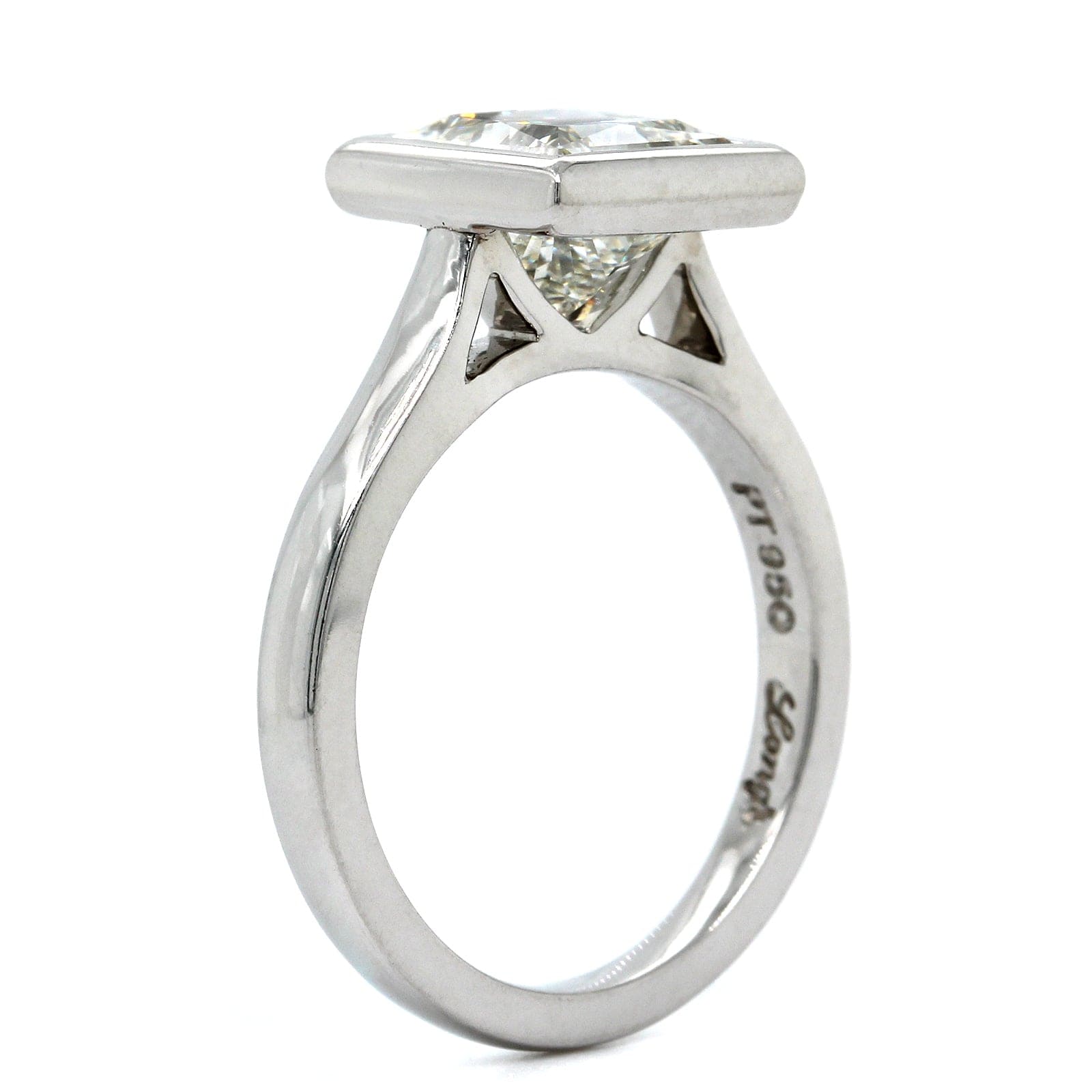 Platinum Princess Cut Diamond Bezel Set Engagement Ring