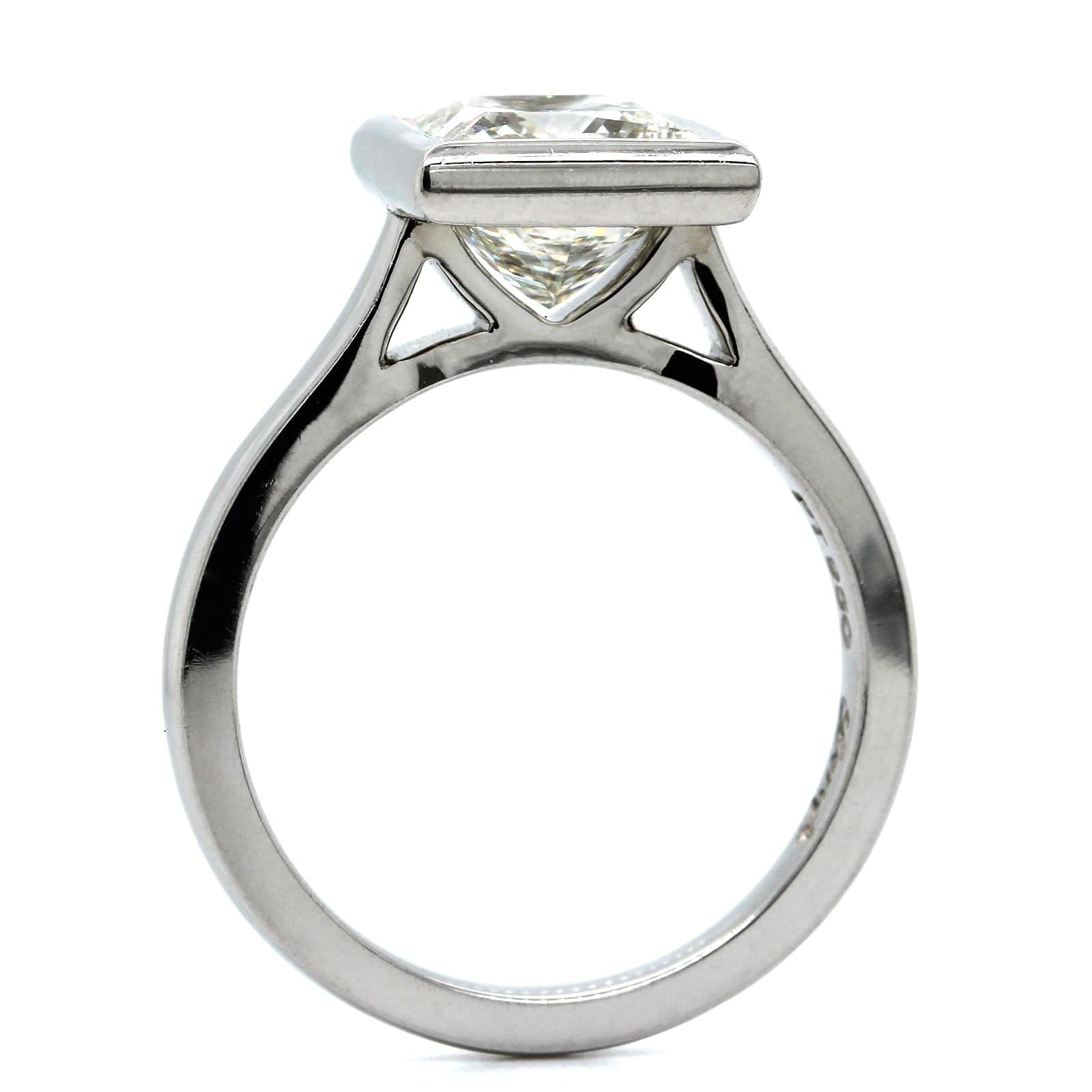 Platinum Princess Cut Diamond Bezel Set Engagement Ring