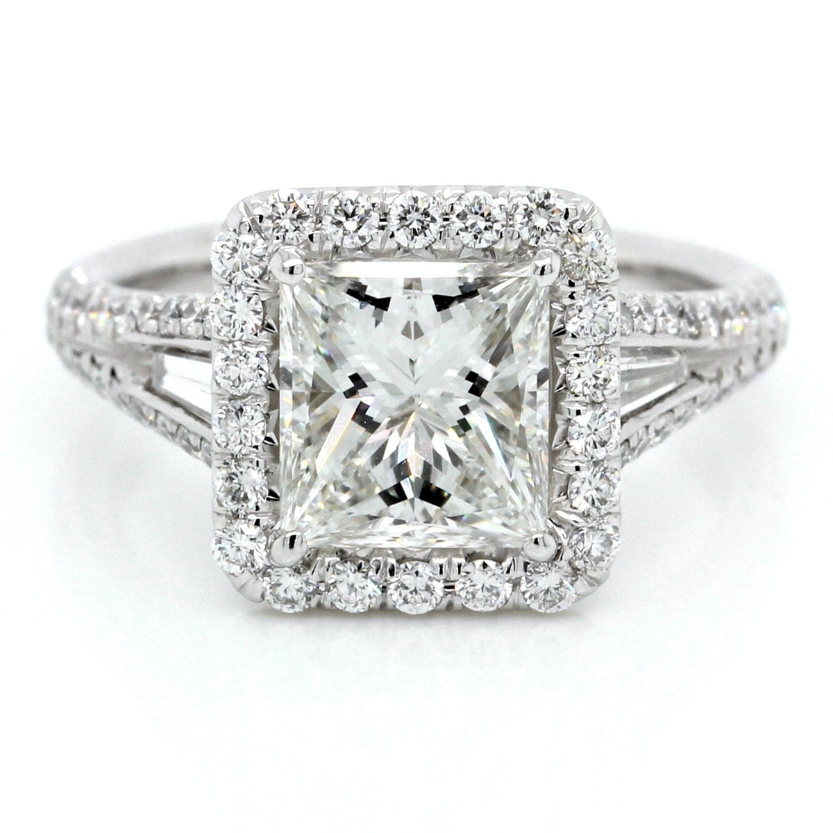 Platinum Princess Cut Halo Tapered Engagement Ring
