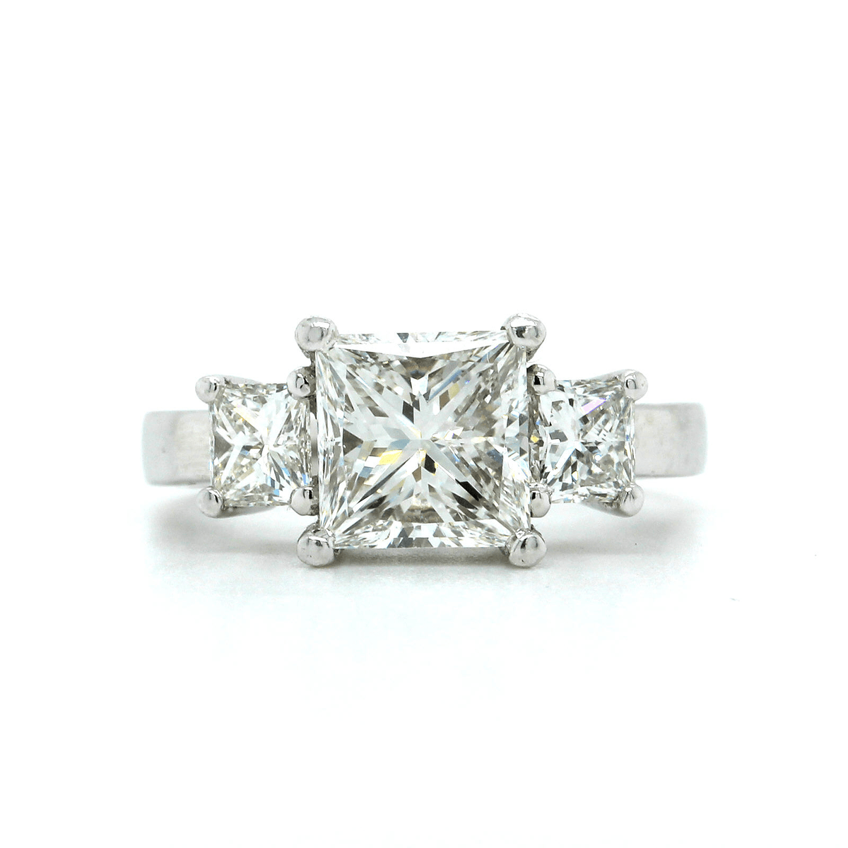 Platinum 3 Stone Princess Cut Diamond Engagement Ring
