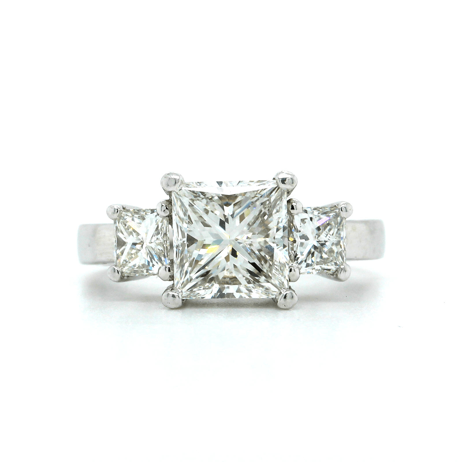 Platinum 3 Stone Princess Cut Diamond Engagement Ring