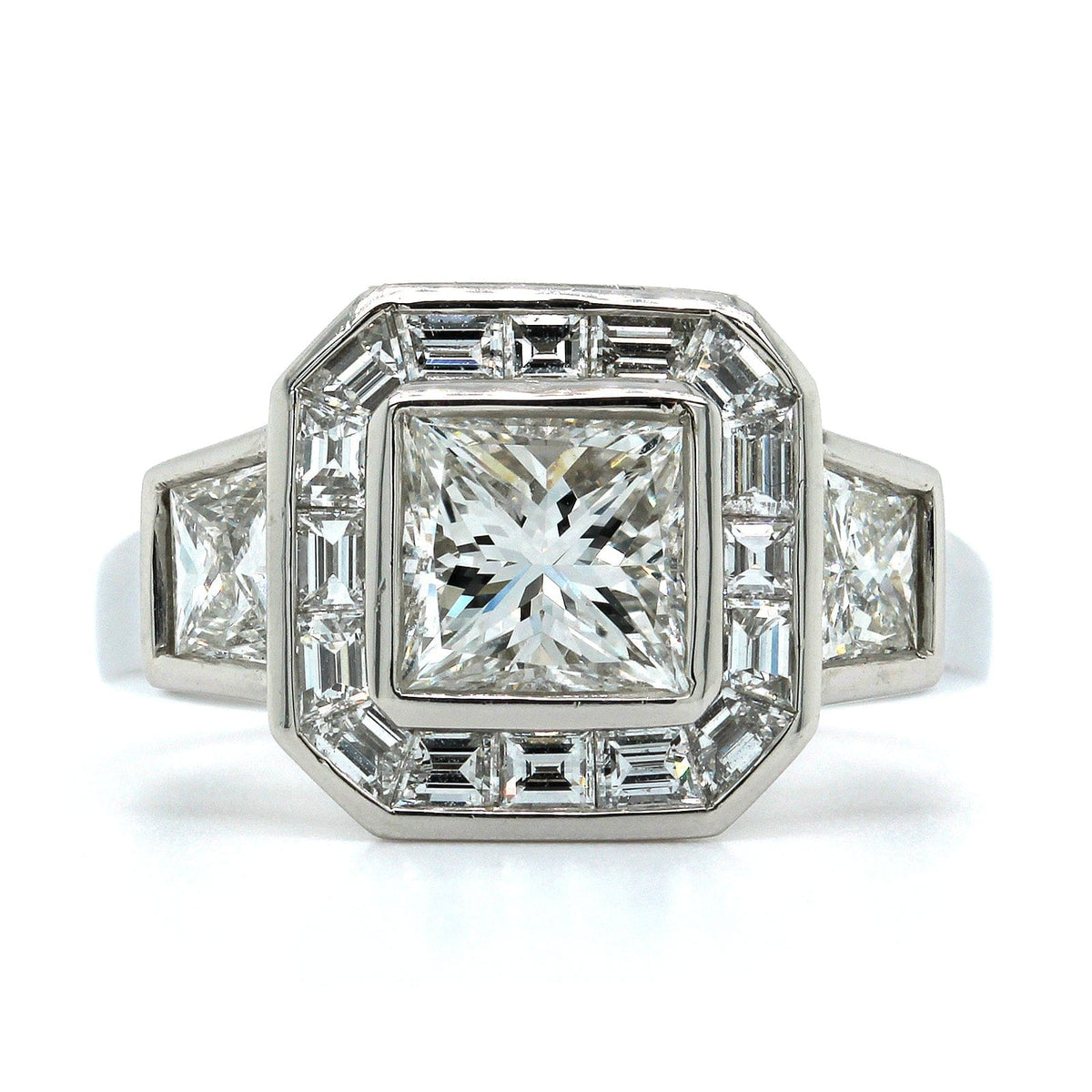 Platinum Princess Cut Diamond Halo Engagement Ring