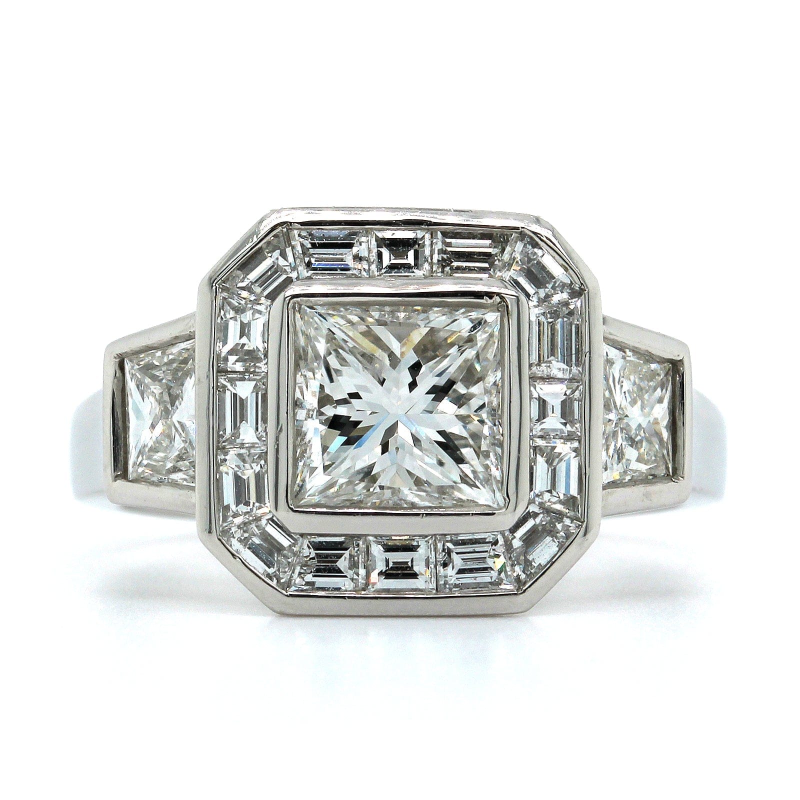 Platinum Princess Cut Diamond Halo Engagement Ring