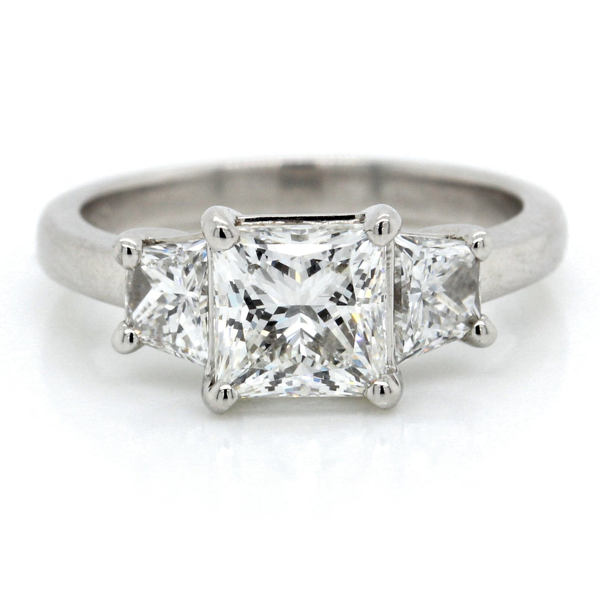 Platinum Three-Stone Princess Cut Engagement Ring